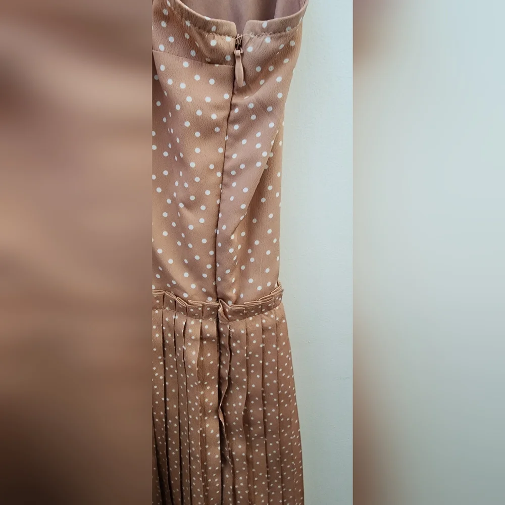 LC Pleated Polka Dot Mini Dress 14 Mauve Beige Lauren Conrad - Picture 3 of 6